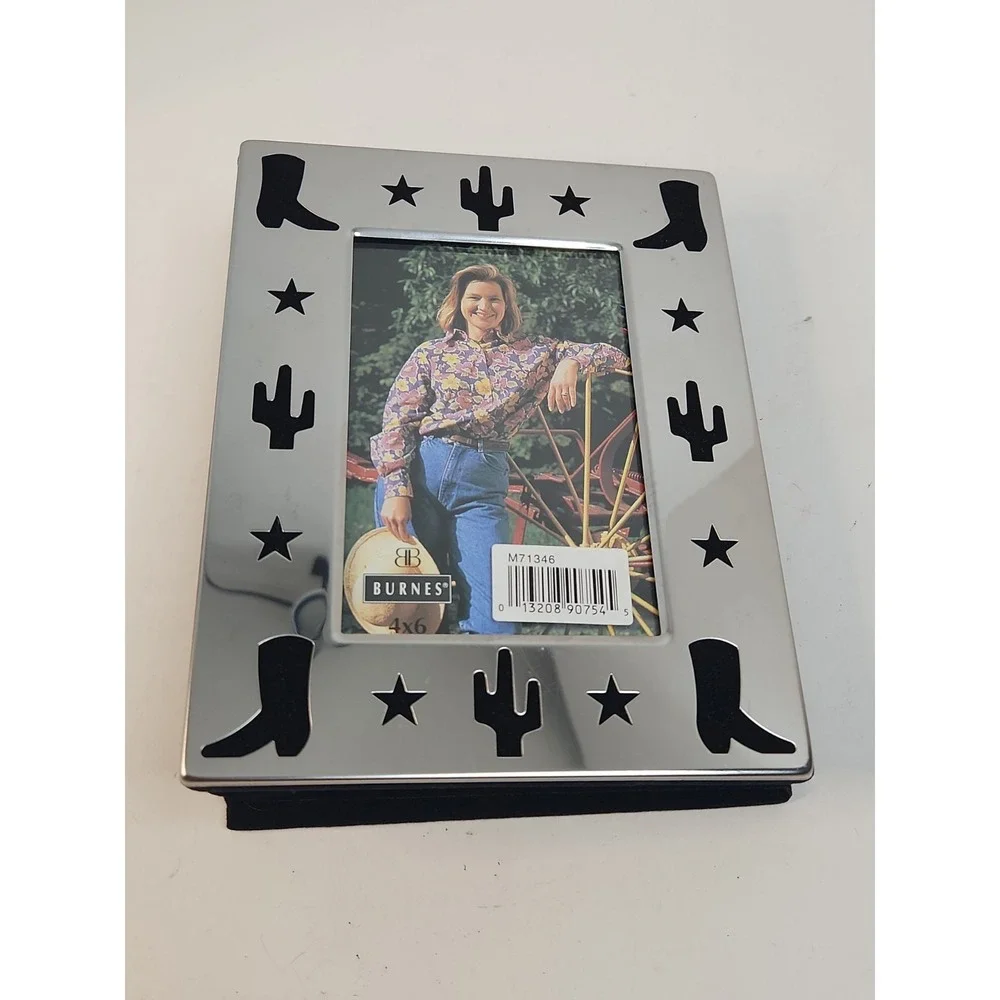 Vintage Burnes of Boston Western Theme Photo Album Silver Metal & Black Velvet
